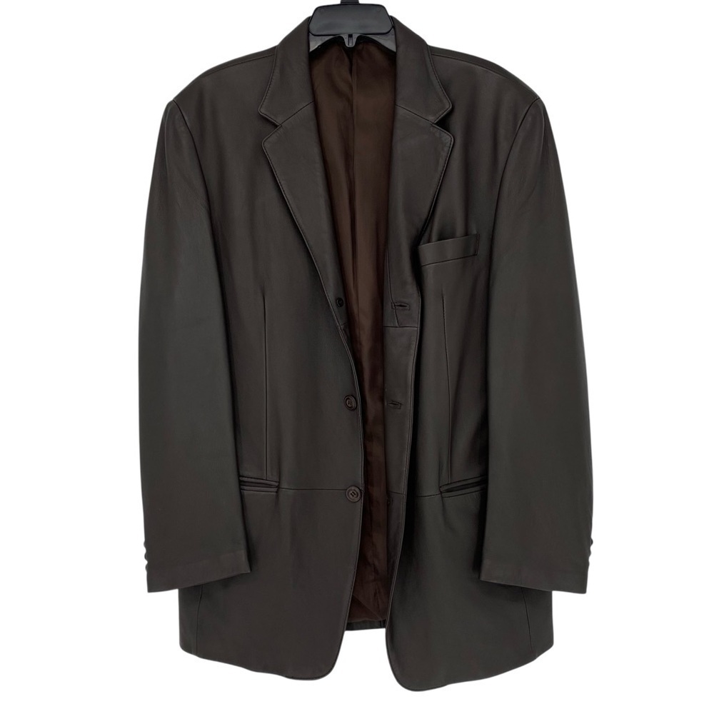 J. Ferrar Smooth Leather 3 Button Blazer in Dark Chocolate Brown, Men's Medium